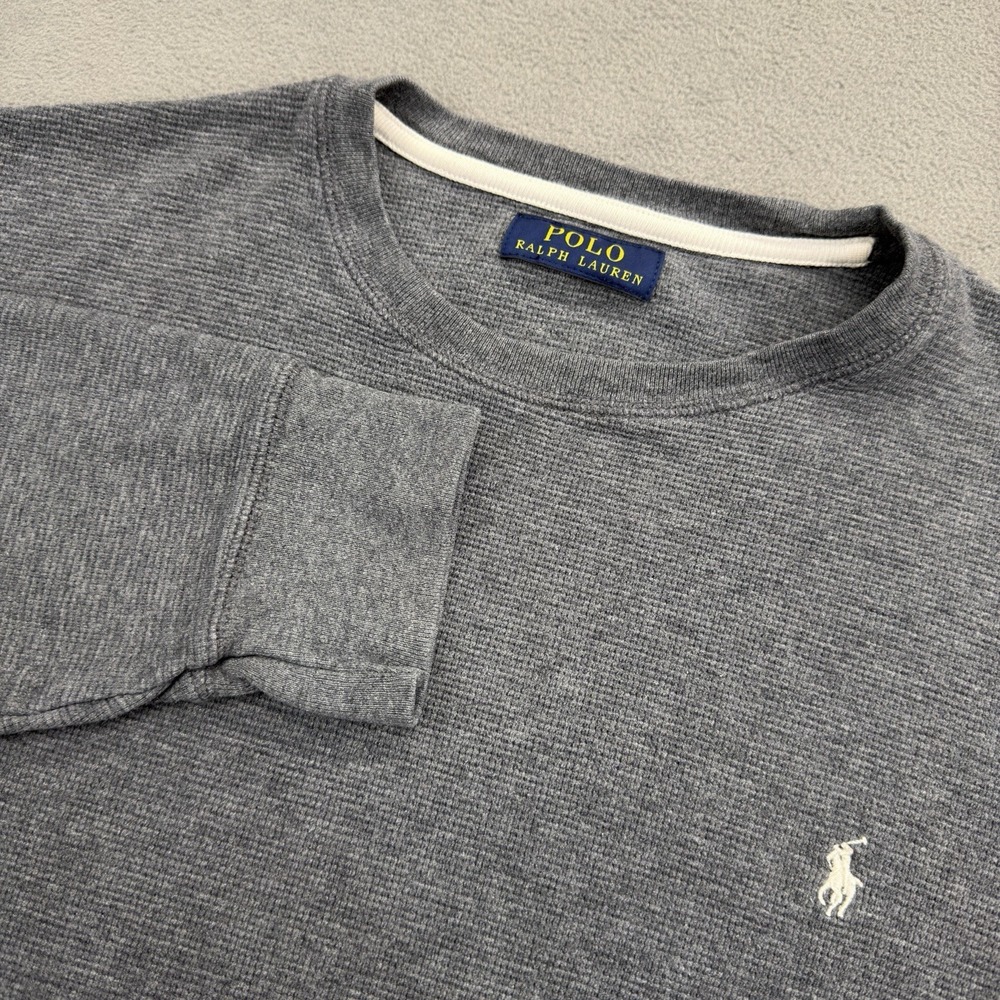 Polo Ralph Lauren Thermal Henley Mens S Gray Long Sleeve Crewneck Waffle Knit
